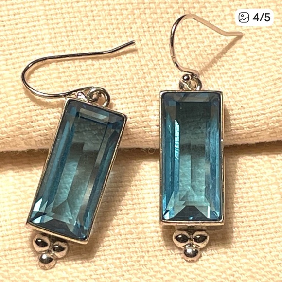 Vintage Estate Sterling Silver 925 made in Mexico blue stone dangle earrings - Picture 7 of 8